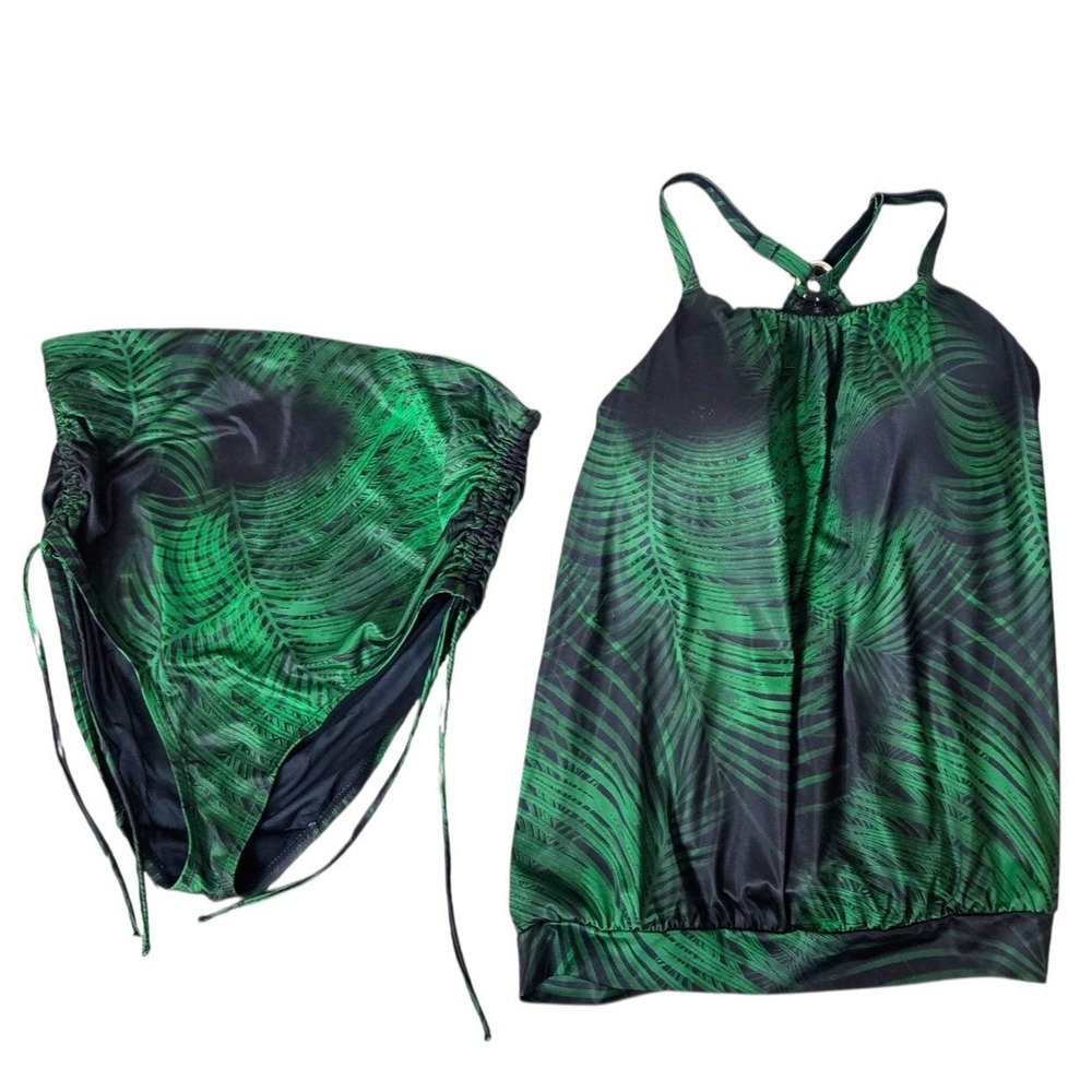 Swim by Cacique Palm‎ Leaf Swimsuit Top High Waisted Bottoms Women's Size 14